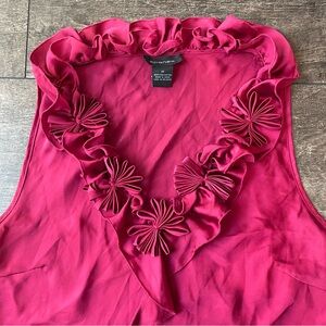 Pink v neck sleeveless blouse with floral neckline design